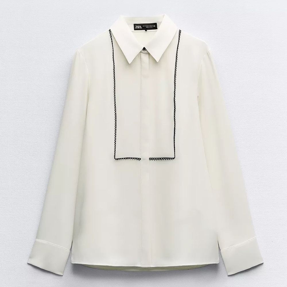 Zara Cream Blouse with Black Trim
